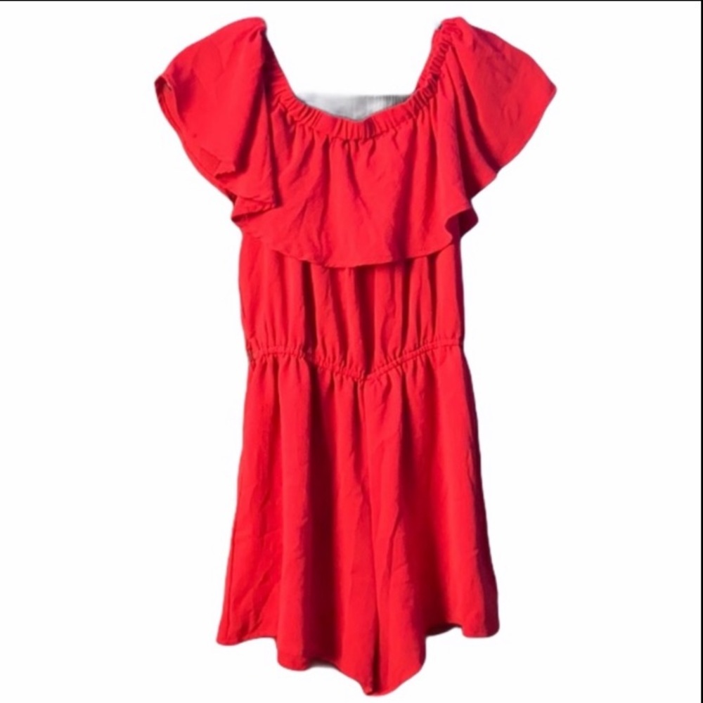 Forever 21 Ruffle Trim Red Romper, size small